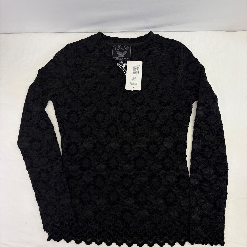 Johnny Was Natalie Velvet Lace Top Long Sleeve Women XS Black Whimsigoth Floral